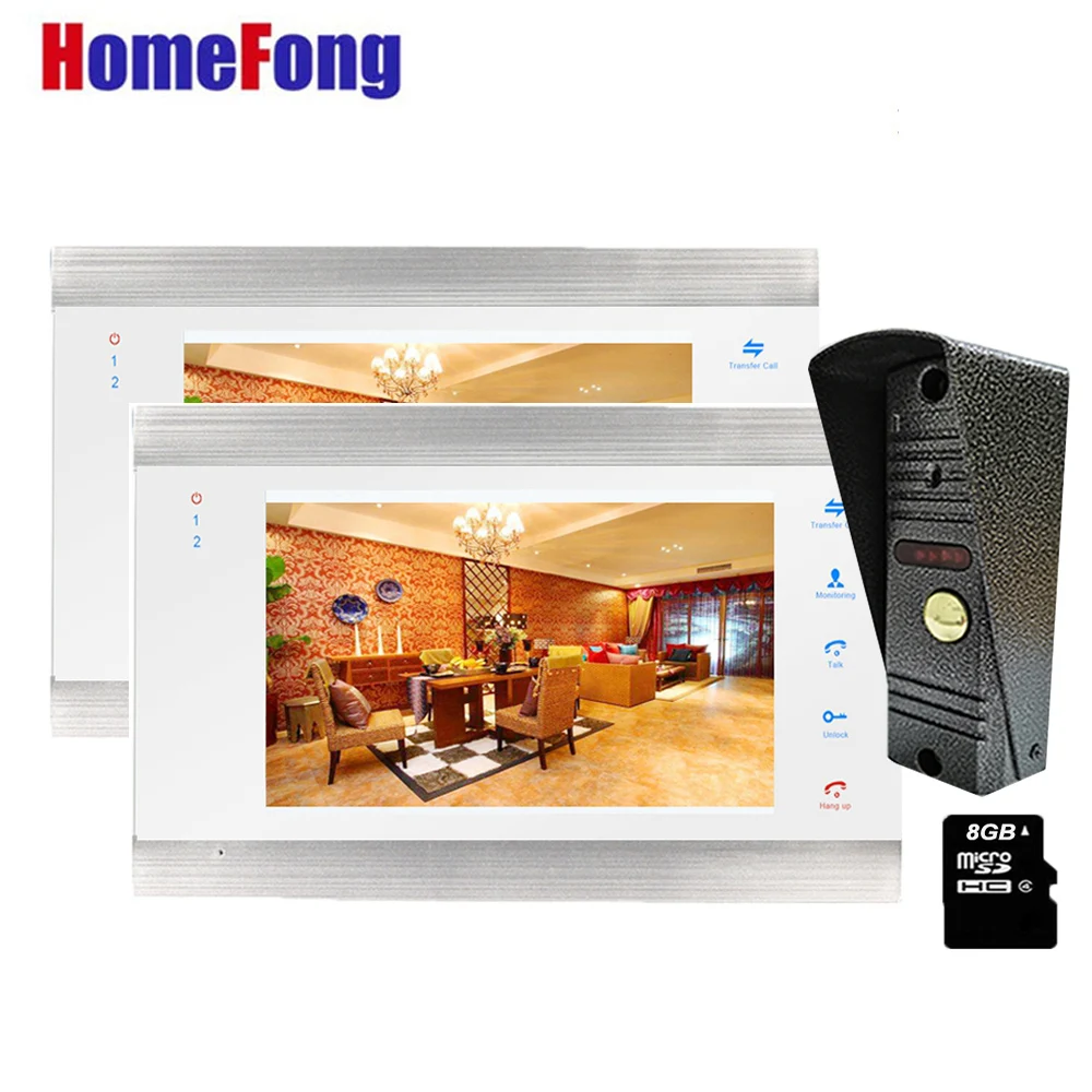 Homefong 7 Inch Video Door Phone Home Intercom System Doorbell with Camera Multiple System SD Card Record Picture Video Unlock