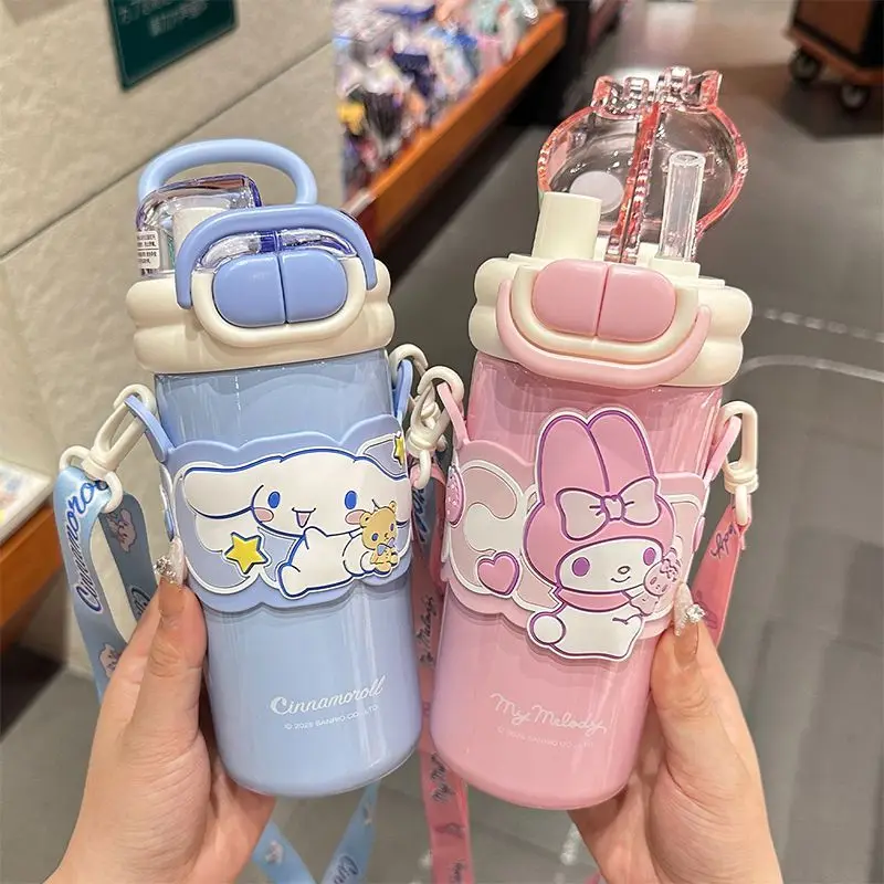 

Kawaii Kuromi My Melody Pochacco Cinnamoroll Sanrio студенческий милый мультфильм термос из нержавеющей стали соломенная чашка подарок для детей