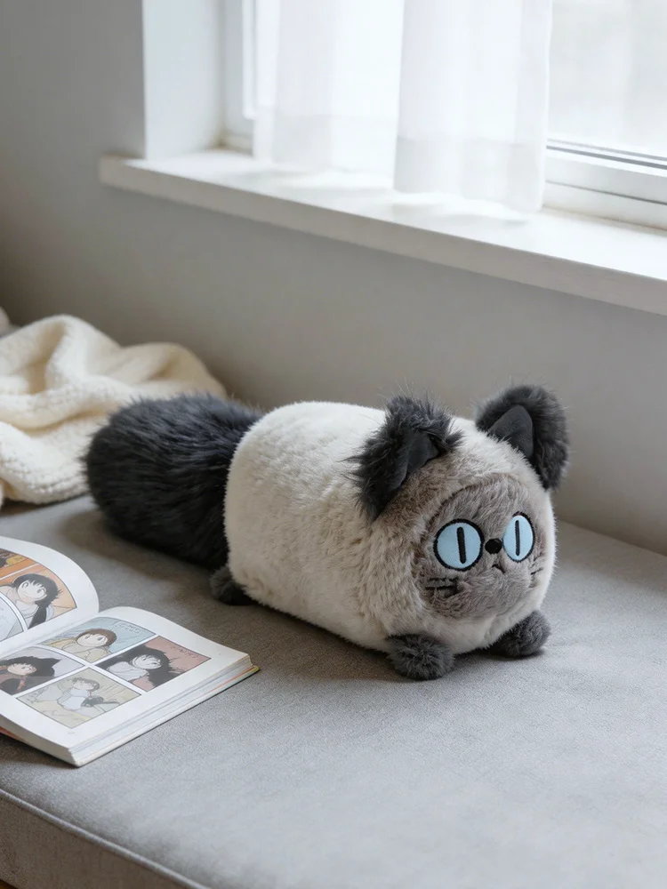 Brown cat plush pillow view