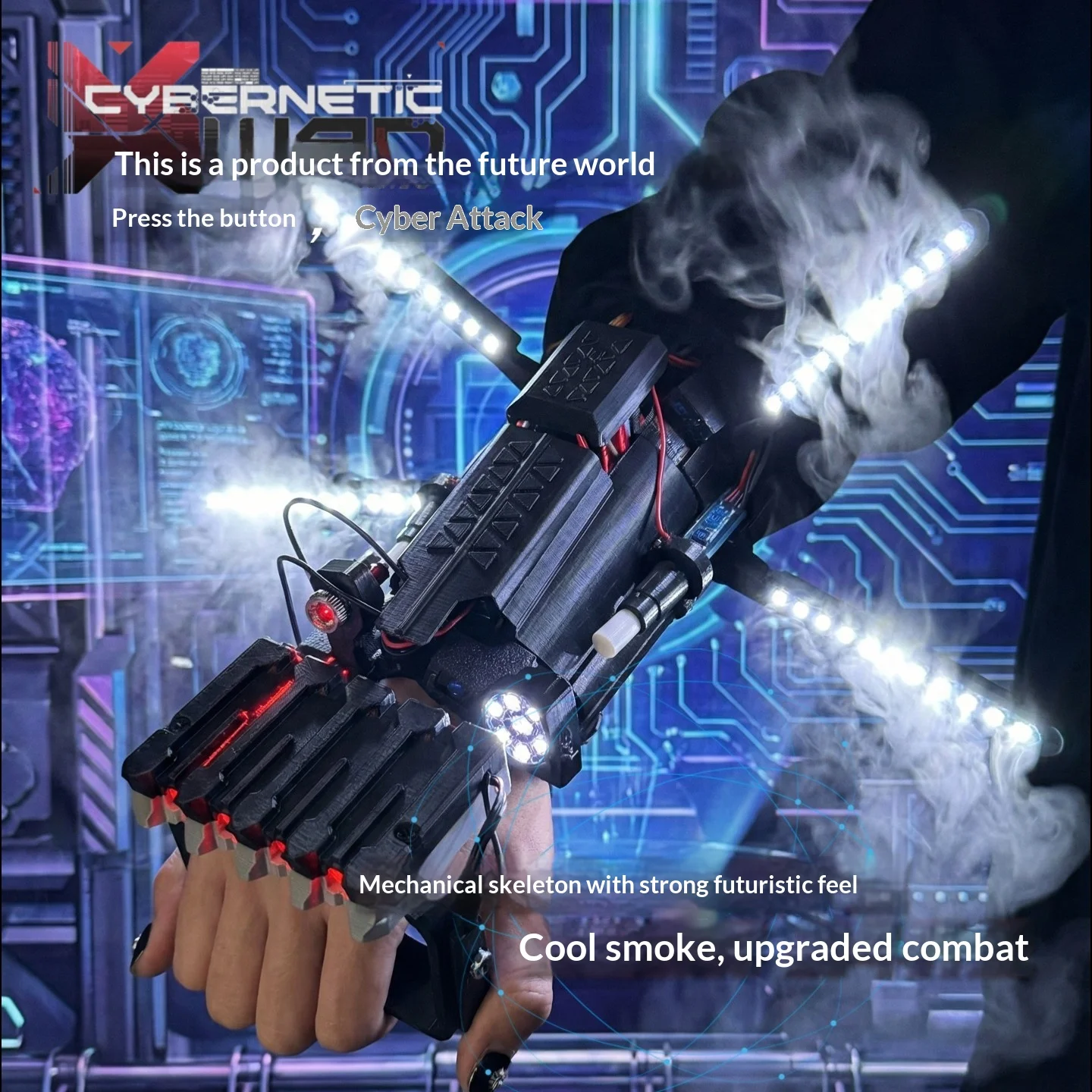 

Cyberpunk Mechanical Arm Mechanical Exoskeleton Seven Color Lights Cool fog Spray Black Technology Cosplay Gift For Adult