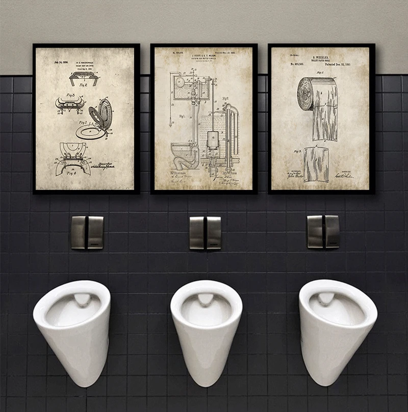 1pc frameless Bathroom Patent Vintage s Prints ,Toilet Roll,Cistern,Lavatory Design,Loo Canvas Painting Blueprints Home Wall Art