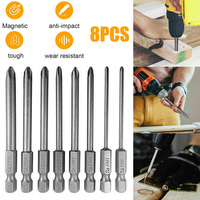 8Pcs 75mm Magnetic 1/4inch Hex Electric Cross Screwdriver Bits Hex Shank Magnetic Cross Screw Head Screwdriver Bits Set