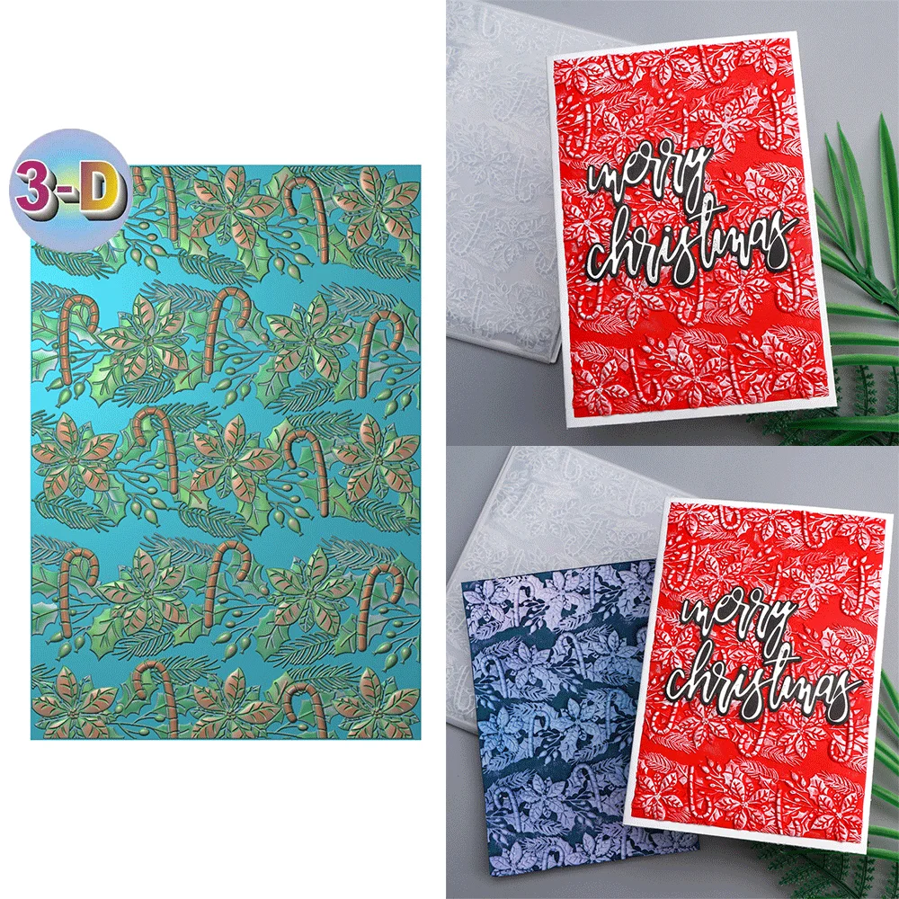 Christams Joyful Candy Canes 3D Embossing Folder Texture Pattern Background DIY Scrapbook Decorative Card Crafts Project Making