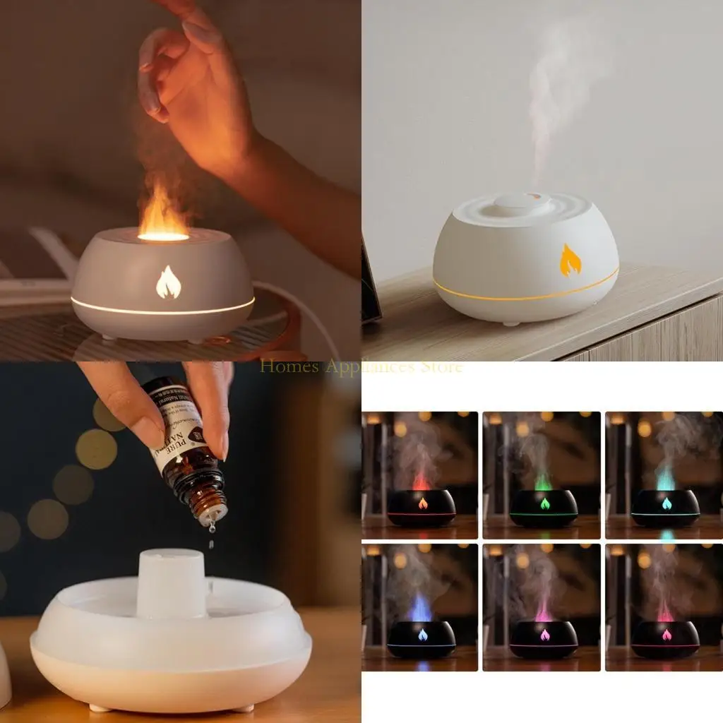 

D0AB Flame Essential Oil Diffuser 7 Colour Lights Diffuser Super Quiet Air Humidifier Electric Aroma-Diffuser