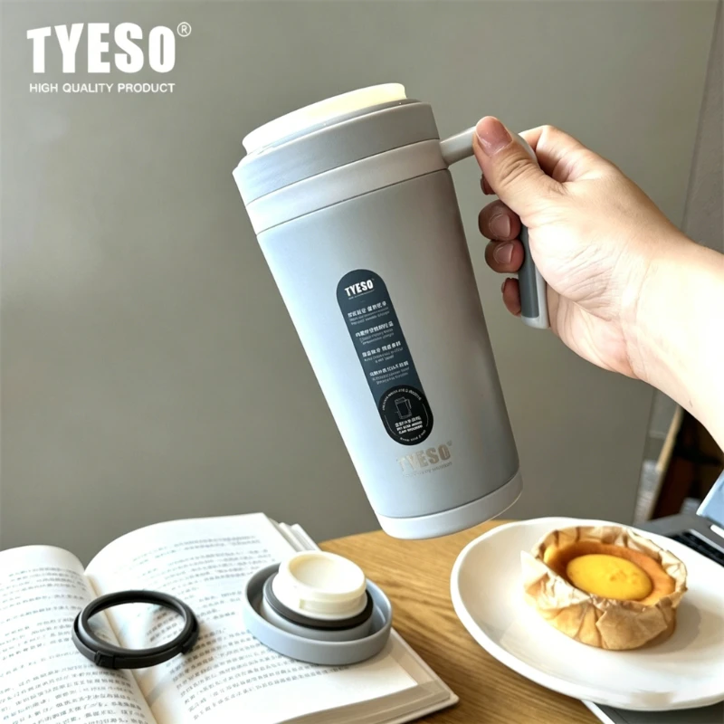 TYESO 500ml Business Thermos Cups Stainless Steel Tapered Tea Separation Vaccum Water Bottle with Handle Office Tea Cup for Men