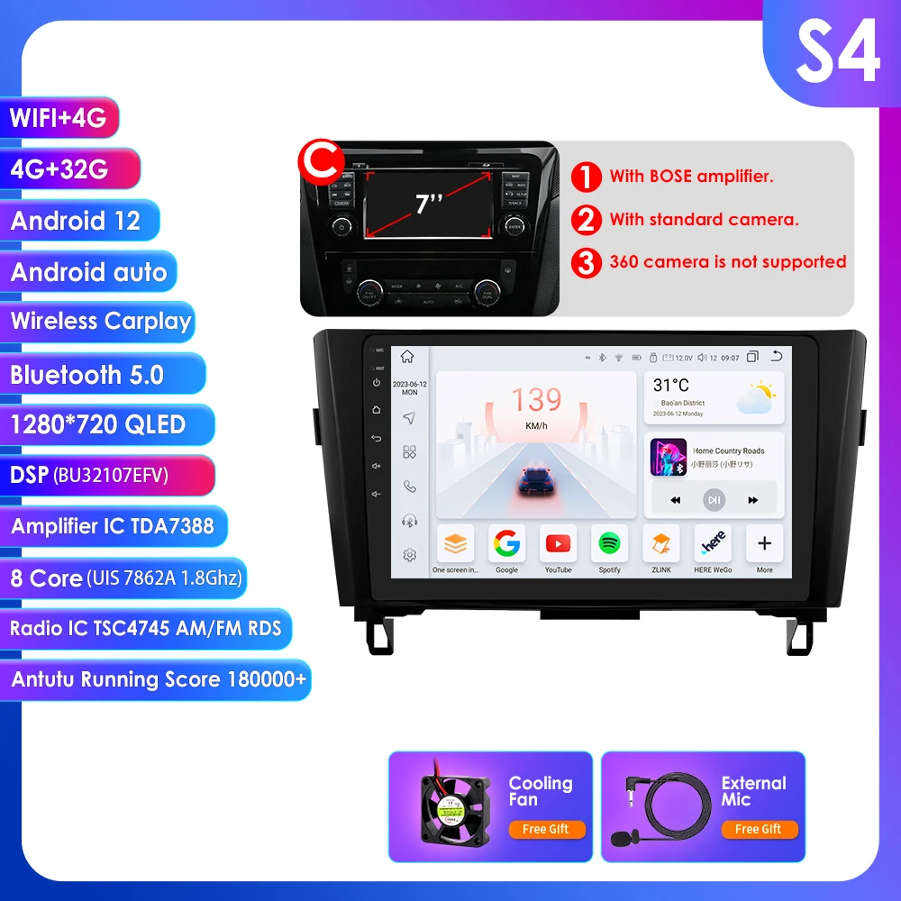 10.1 "Algpo Android13 Autoradio voor Nissan Qashqai X-Trail 3 T32 2013-2017 Navigatie GPS RDS DSP 4G BT Android Auto CarPlay
