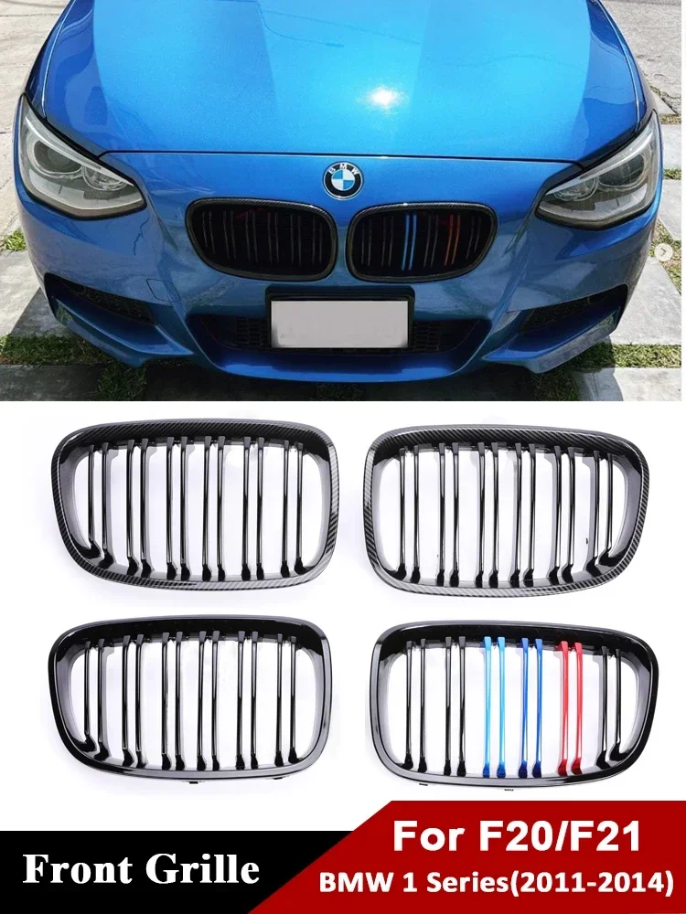 For BMW 1 Series F20 F21 2011-2014 Racing Front Bumper Kidney Carbon Grille M Style Grill Cover 116i 118i 120i 125i Accessories