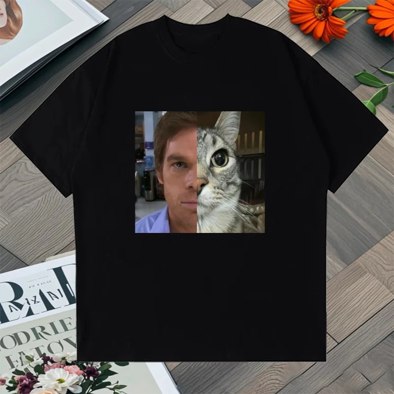 

Hot Sale Dexter Morgan Street Hip Hop Cat Oversized t-shirt Crew Neck Men Women 100% Cotton short sleeve T shirt Unisex clothing
