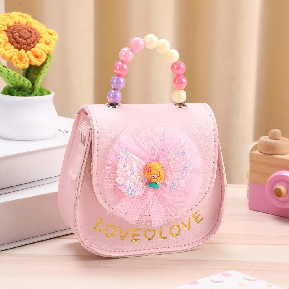 

Creative Cute Flowers Children's Messenger Bag PU Leather Bowknot Handbags Cartoon Shiny Kids Shoulder Bag