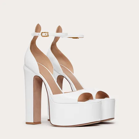 Women's Sandals Thick Heel Square Head Buckle Waterproof Table Open Toe Hollow Word with High Heel Sandals Gold, White Size34-43