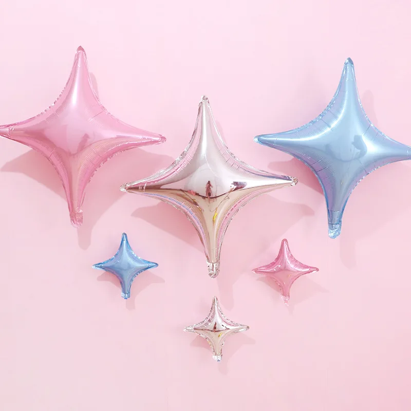 10Pcs 10/18-inch 4-pointed Star Aluminum Foil Balloons Baby Birthday Balloon Party Event Wedding Room Decoration Star Balloons