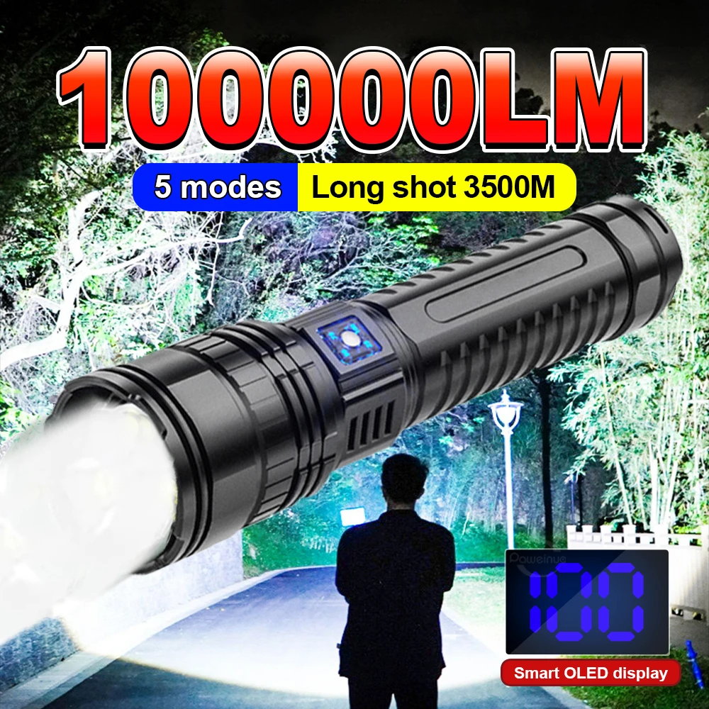 1000000lm Ultra Krachtige Zaklamp Zoom 3500M Lange Afstand Zaklamp High Power Led Zaklampen Oplaadbare Sterke Tactische Lantaarn