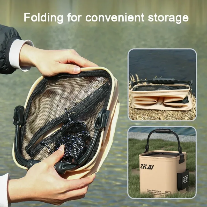 8L/13L Foldable Fishing Bucket Outdoor Sturdy Hand Carry Fish Bucket Large Capacity Carrying Bucket Camping Fishing Buckets image 5
