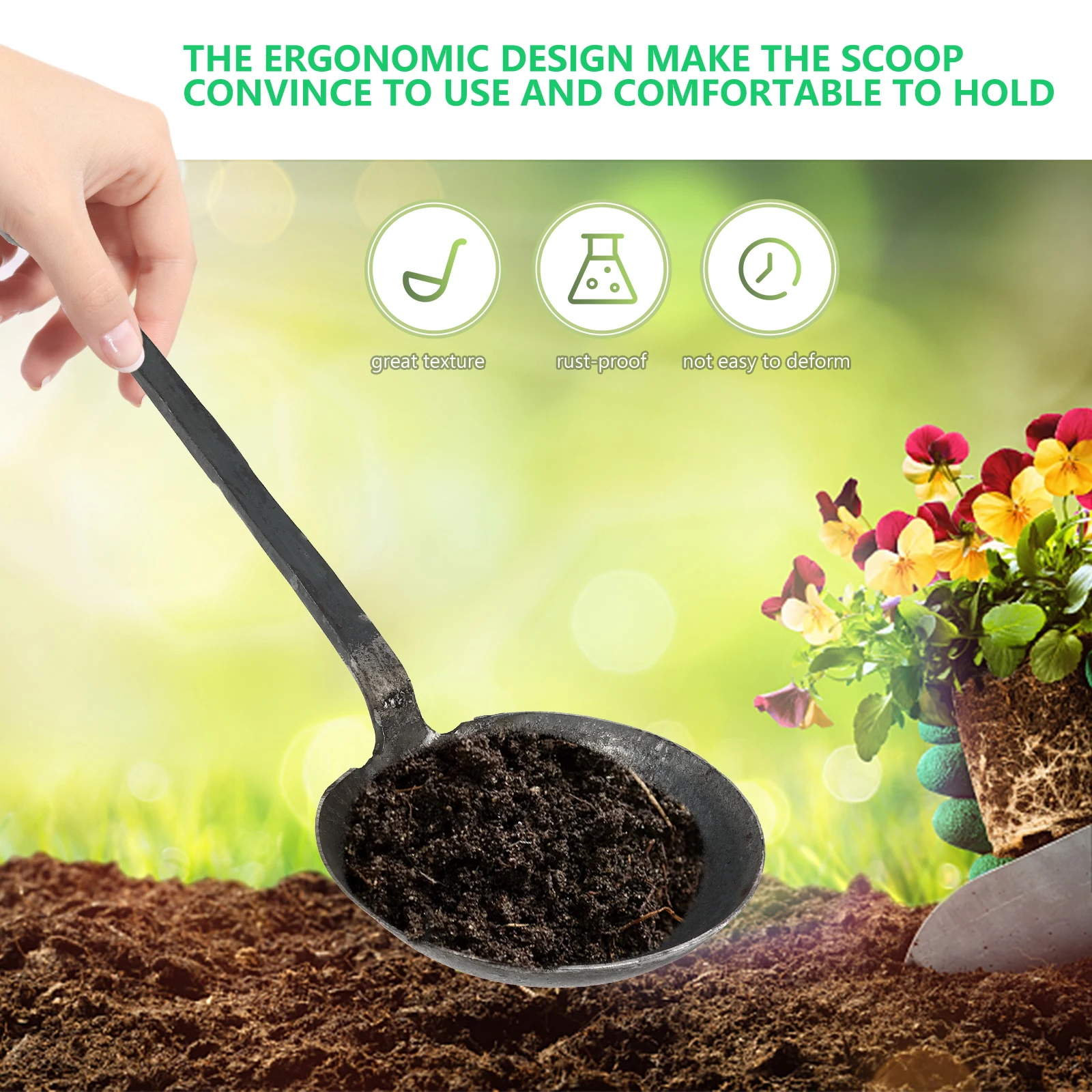 

Soil Extrusion Spoon High Carbon Steel Multi-Functional Garden Shovel Vegetable Planting Tool Cultivation Feeding Spoon