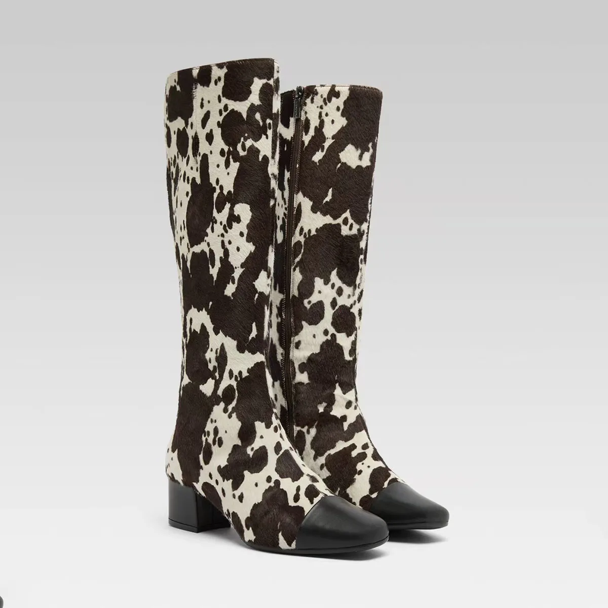 أردن Furtado الخريف البقرة الحبوب شعر الخيل حذاء برقبة للركبة جولة تو الجانب سستة حذاء بكعب سميك الأحذية الحديثة أحذية كبيرة الحجم #4