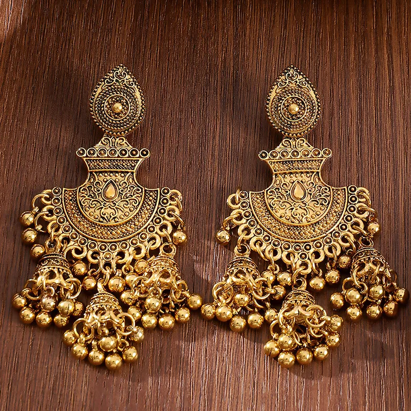 Fashion Vintage Metal Tassel Beads Bell Pedant Drop Earrings Fashion Jewelry Big Statement Earings Fashion Jewelry gift