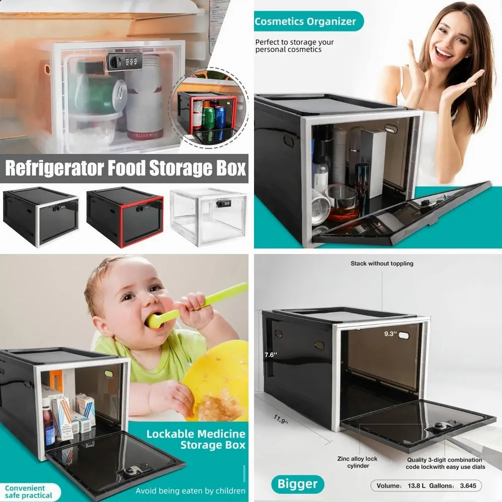 

Transparent Refrigerator Food Storage Box with Combination Lock – Compact, Sanitary Medicine & Phone Password Box for Tablets