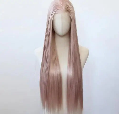 Pink Blonde Wig Synthetic Lace Front Wig Long Straight Pink Brown Lace Front Synthetic Wig Pre Plucked Natural Hairline