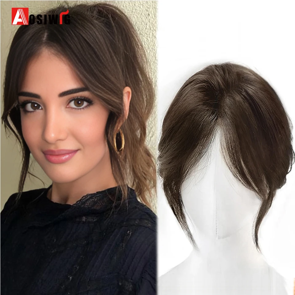 Synthetic Long Straight Topper Wig Clip In Hair Extensions Natural Fluffy Head Top Fake Hair Piece With Bang Clip Black Brown