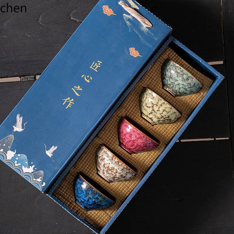 HXL Tea Cup Ceramic Five Elements Cup Set with Companion Gift Jianzhan