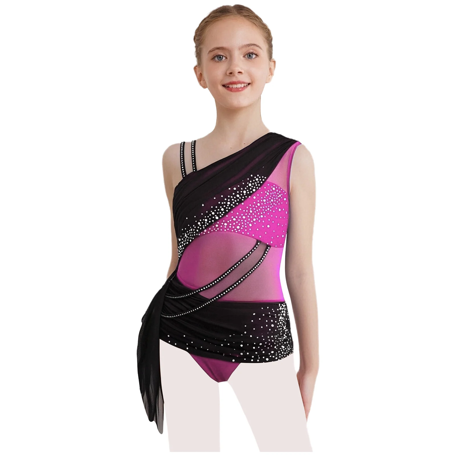 Enfants filles paillettes strass gymnastique artistique patinage artistique Ballet Jersey superposition body danse lyrique justaucorps Costume