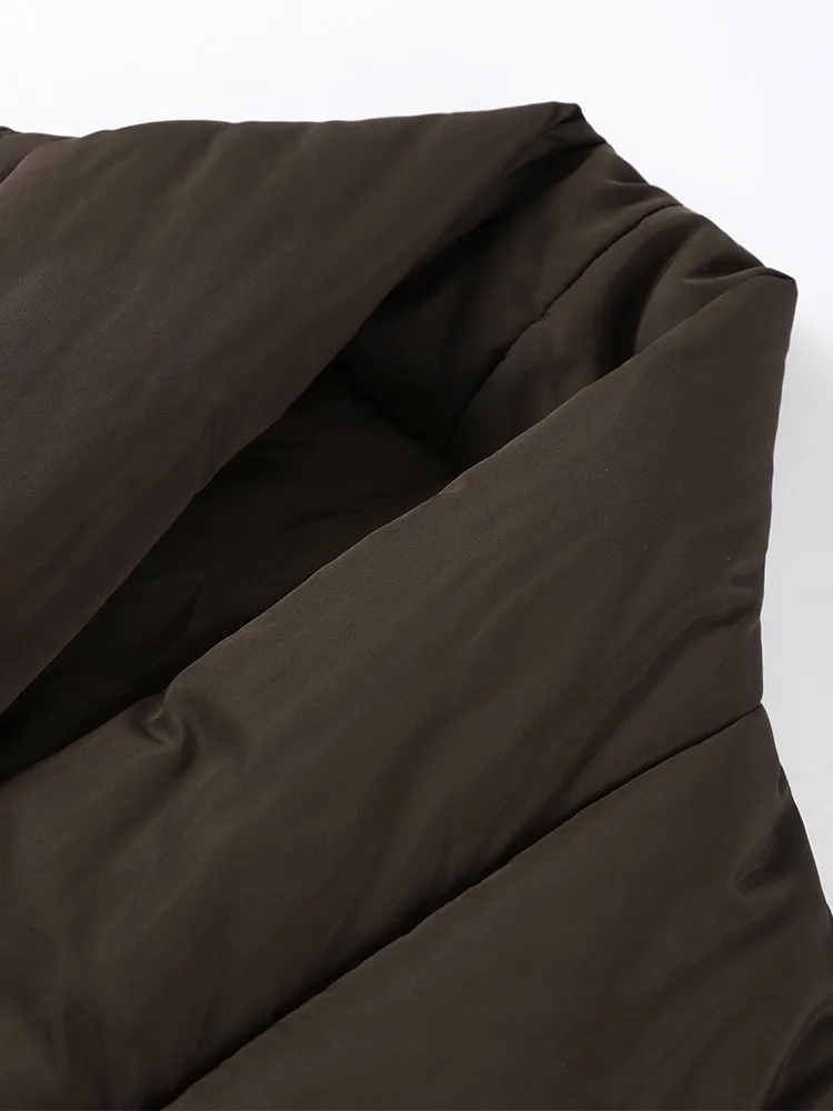 เสื้อโค้ทแฟชั่นผู้หญิงแบบใหม่ ปี 2025  เสื้อคลุมฤดูหนาวแบบผูกเชือก มีกระเป๋า แขนยาว คอวี ผ้าหนา อุ่น สีน้ำตาล สีดำ ผ้าฝ้าย