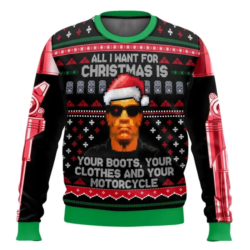 2026 Terminator Ugly Christmas Sweater Men 3D Print Long Sleeve Sweatshirt I'll Be Back Xmas Party Pullover