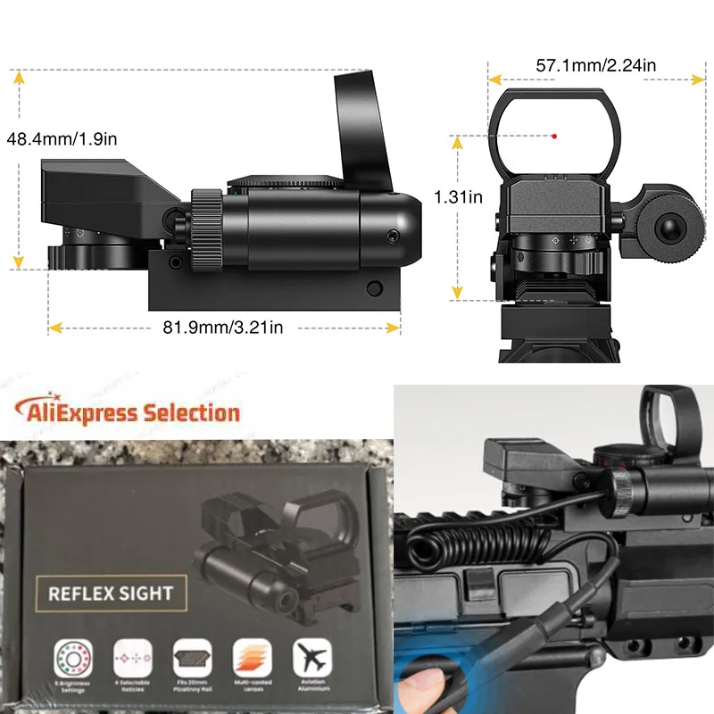 

Оптический прицел 1X22X33 Reflex Sight Green Dot с 4 прицельными сетками и кнопочным переключателем для 20-мм планки, 33 мм, быстрое прицеливание с широким углом обзора