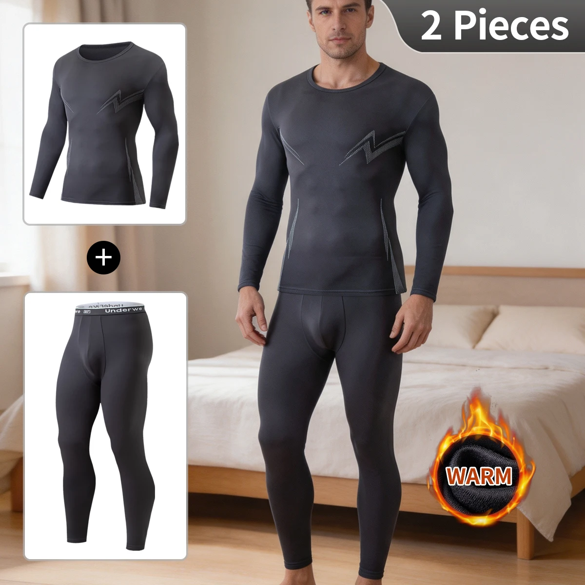 2-Piece Men's Thermal Underwear Set Casual Multifunctional Long Sleeved Pants Comfortable Home Wear For Autumn And Winter