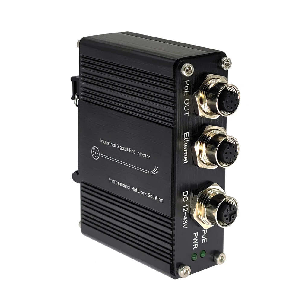 Industrial  Gigabit 2.5G/5G/10G PoE Injector 12~48VDC  Din Rail Ethernet Adapter IEEE802.3af/at/bt IP40