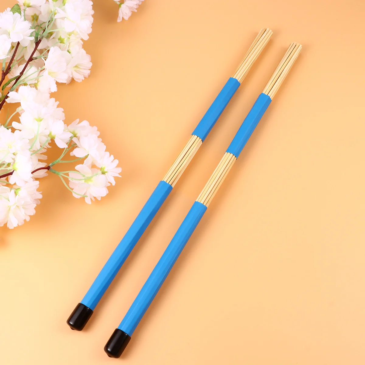 

1Pair Wood Drum Brush Sticks for Jazz Folk Music Performance 19 Rods Lightweight Durable Smooth Surface Blue Drum