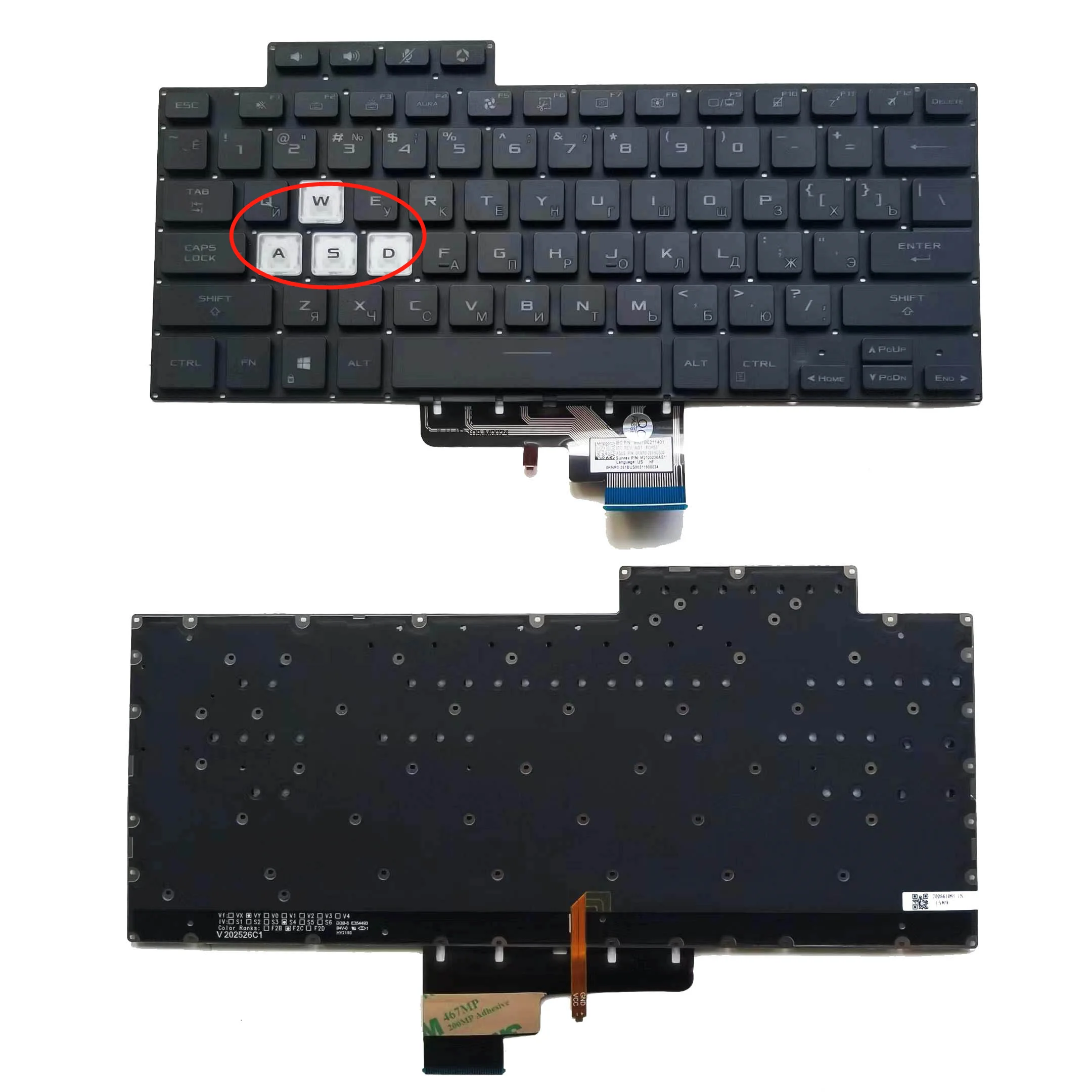 New Russian US Keyboard For Asus TUF Dash F15 FA516 FX516 FX516PR FX516P FX516PM FX516PE With Backlit RU V202526CS1