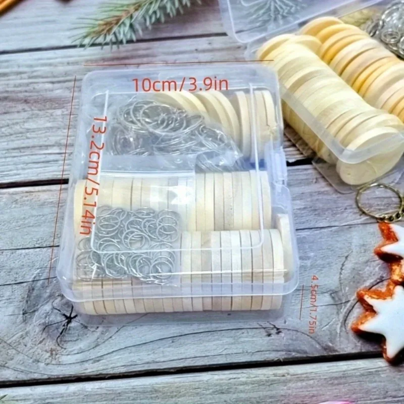 150 قطعة/صندوق أقراص خشبية مستديرة مع سلسلة المفاتيح العلامات الخشبية مع ثقب تذكير سجل التقويم رقائق الخشب Crafts بها بنفسك الحرف