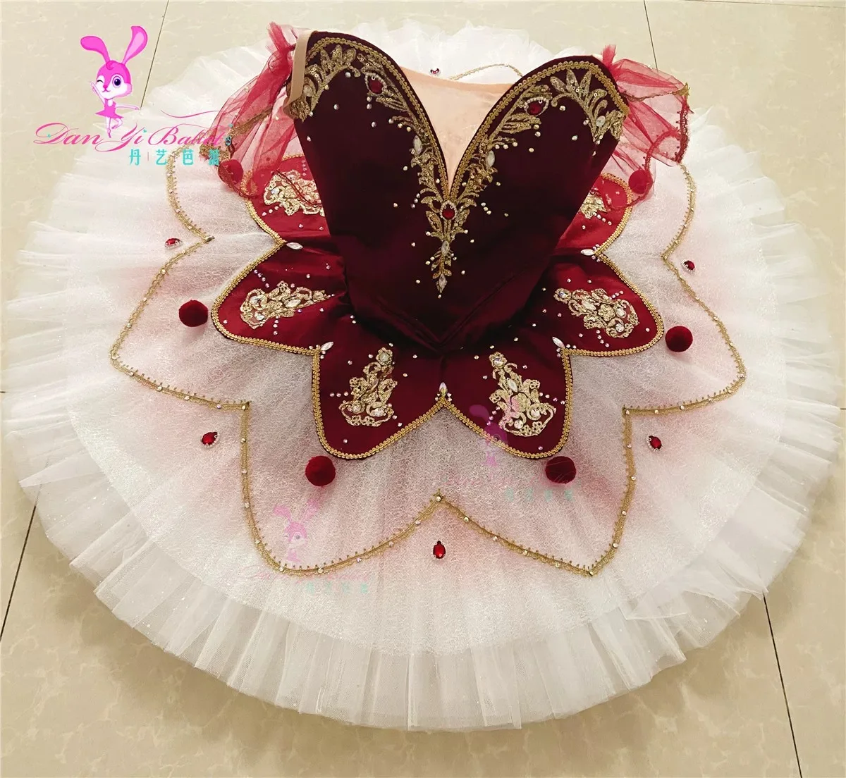 Danyi wine red split type Pachita plate skirt tutu skirt adult children's performance costume performance competition clothes cu