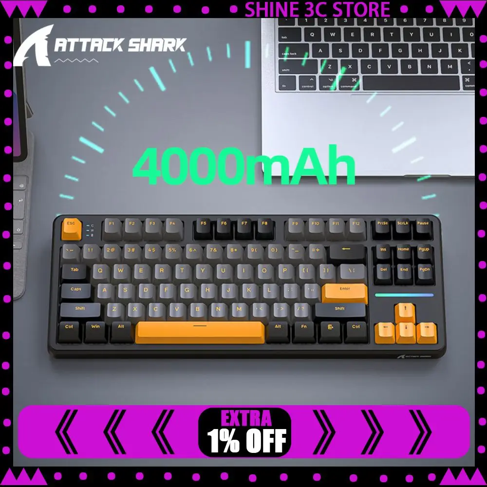 ATTACK SHARK X87 Mechanical Gaming Keyboard Tri-Mode Wireless 2.4G Long Battery Life Gasket RGB Hot Swappable Custom Keyboard