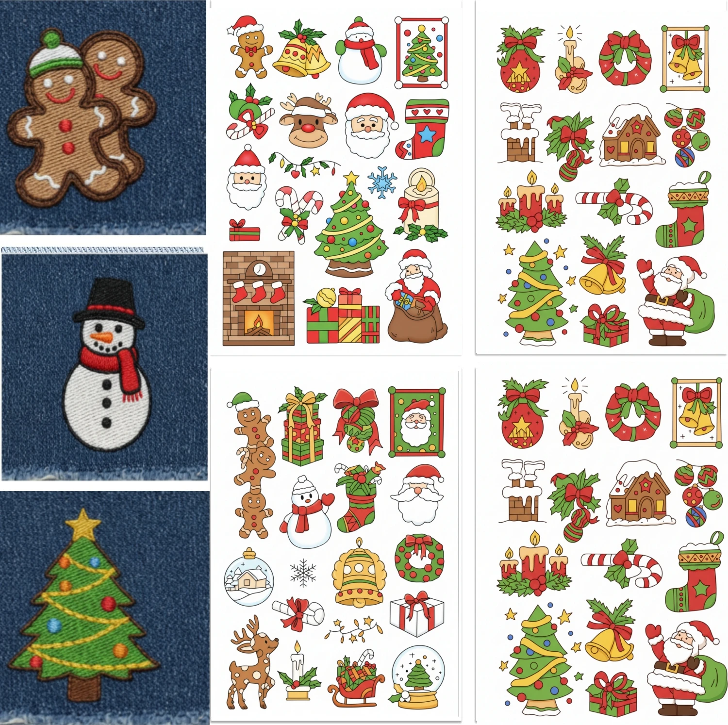 4-Sheet Vibrant Christmas Embroidery Stabilizer - Water-Soluble Self-Adhesive Paper with Festive Designs for Holiday DIY