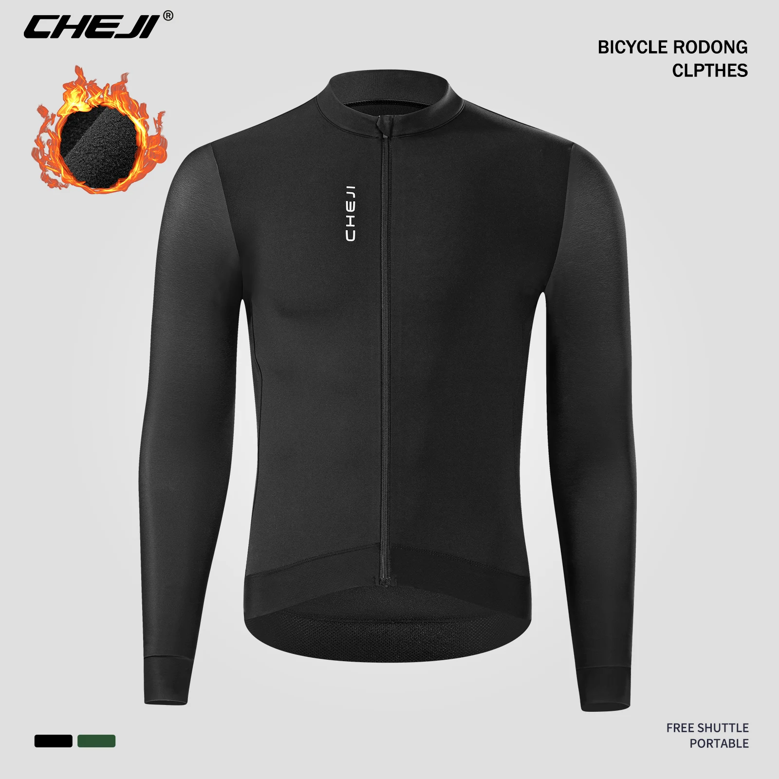 

CHEJI Winter Fleece Cycling Jerseys Men Long Sleeves Full-zips Fleece-Lined Clothing Riding Bike Sports Breathable Slim 2 Colors