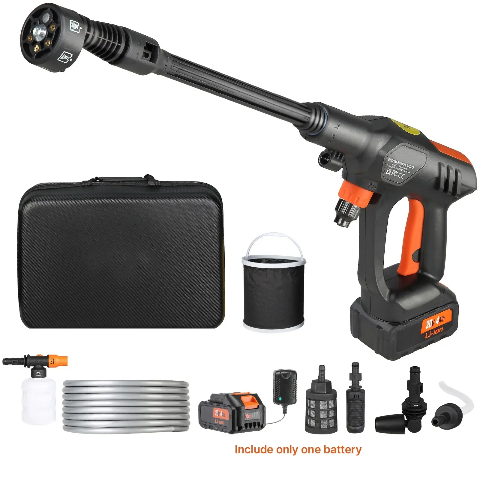 Cordless Pressure Washer, 652-PSI 1.0 GPM Portable Power Cleaner, Handheld High-Pressure Car Washer Gun with 4.0Ah Battery, Charger, 6-in-1 Nozzle, for Home/Floor Cleaning & Watering