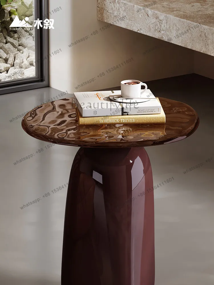 LD Italian minimalist round edge table high-end water ripple glass small coffee table