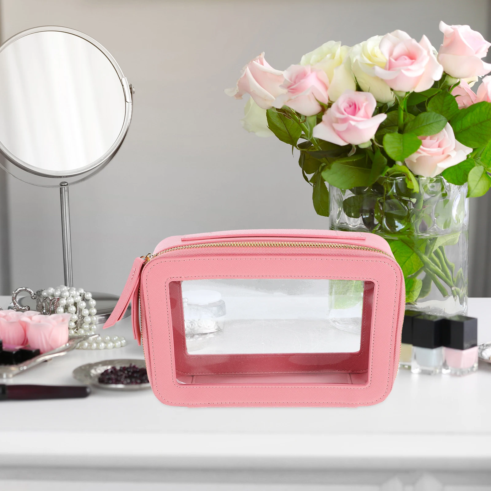 

Storage Bag Clear PVC Transparent Travel Bags Large Opening Zipper Pouch Reinforced Seams Leak Proof Portable Organizer