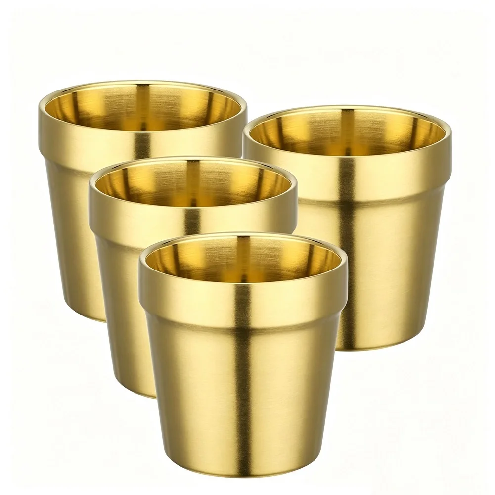 Golden Stainless Steel Mugs 4 Piece Stackable Stainless Steel Set Stainless Steel Drinkware Finely Brushed Finish