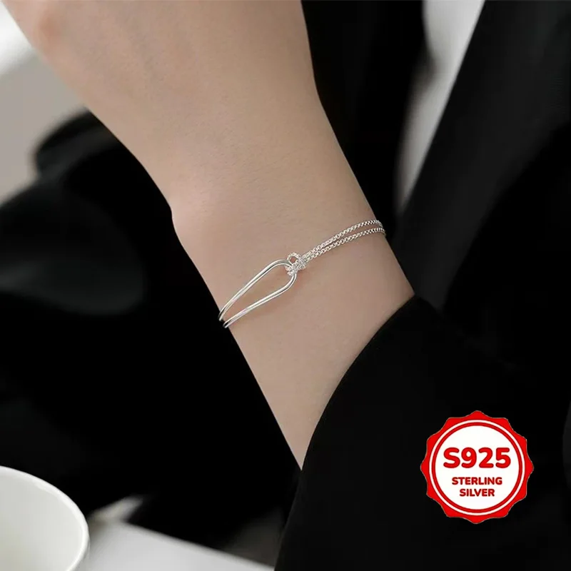 Exquisites S925 Silber Geometrisches Armband Einfacher Minimalistischer Stil Damen Modeschmuck Perfekt für Muttertag Party Geschenke – Detail 3