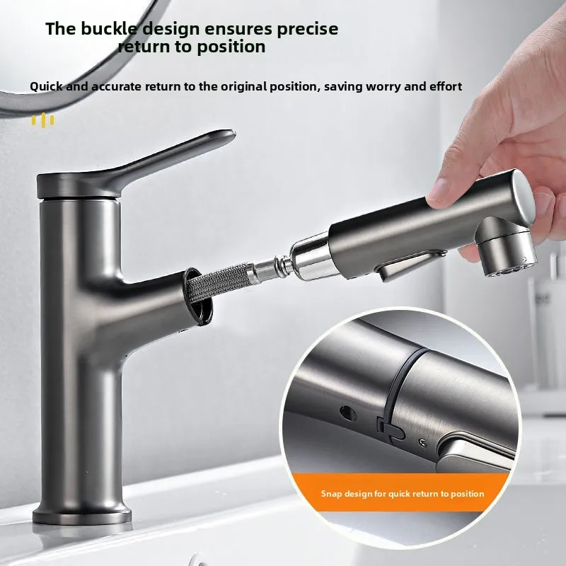 Pull-out Basin Faucet Single Hole Hot Cold Mixer Tap Dual Control Bathroom Kitchen Wash Basin Tapware