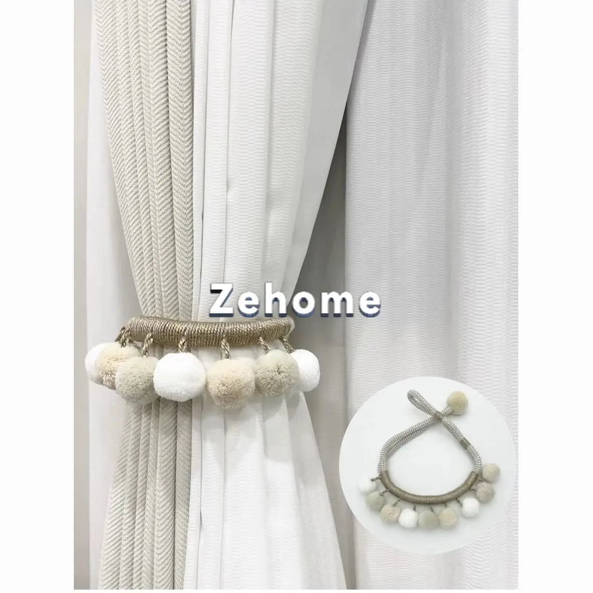 New American hook free punching curtain hanging ball accessories strap strap living room decorative ball light luxury