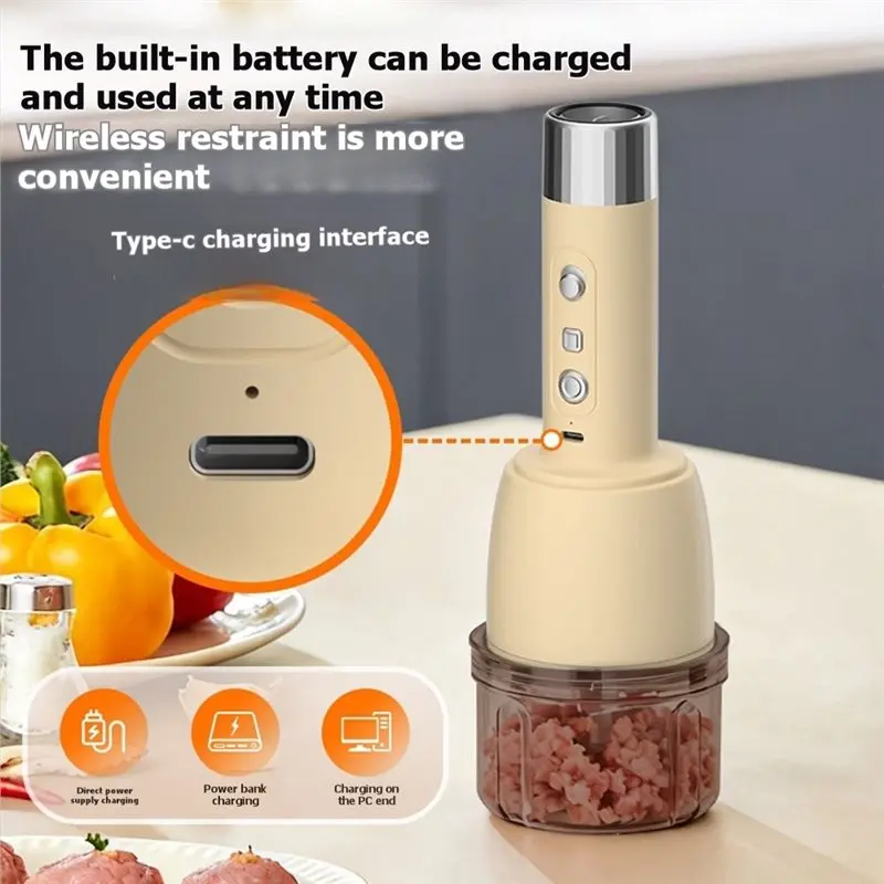 ABMR-Electric Garlic Chopper Rechargeable Portable Food Mincer Mixer Blender, Vacuum Sealing Capability Meat Grinder Functionali view 4