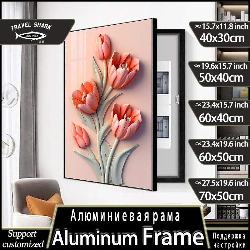Travel Shark Nordic Decorative Painting of Electric Meter Box for Modern Home Living Room Mural Wall Art Pictures With Frame