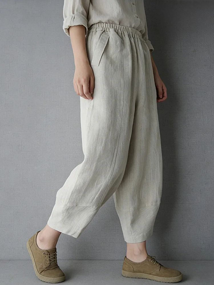 

Летние свободные брюки-харланы из хлопка и льна с высокой талией, больших размеров, женские, свободного кроя, с карманами, удобные, коллекция 2026 года