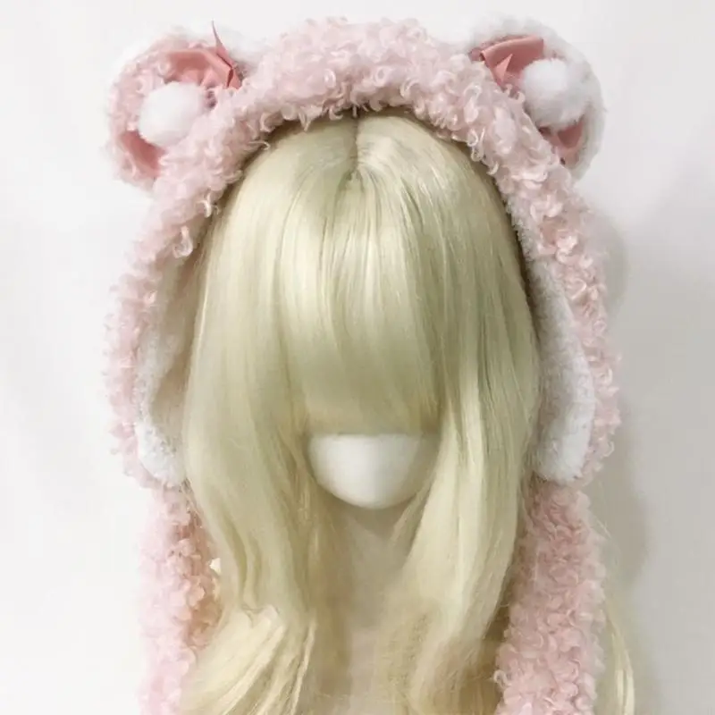 Vrouwen Winter Pluche Hoed met Leuke Cartoon Dierlijke Oren Warme Caps voor Meisjes Pompoms Decoraties Hoed voor Tieners F3MD