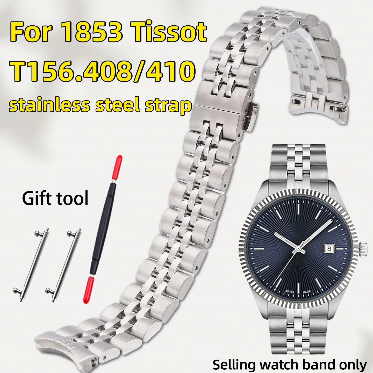 

Для 1853 Tissot T156.407/408 T156.410 ремешок из нержавеющей стали кварцевый/механический кривый металлический браслет 20 мм ремешок для часов аксессуары