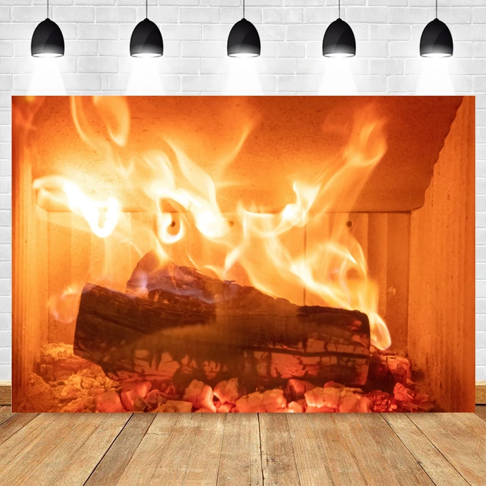 Burning Firewoods Backdrop Blazing Fire Flaming Woods Warm Fireplace Photography Background Winter Christmas Party Decor